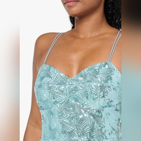 🩵NWT Speechless Mint & Silver Sequined Strappy Mermaid Sleeveless Gown Size 3 - Picture 13 of 13